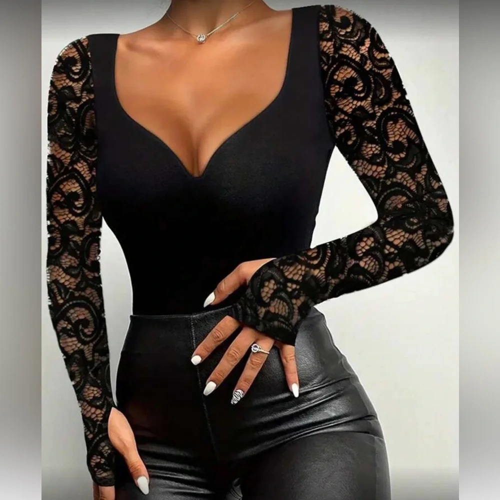 Elegant Black Lace Long Sleeve Top